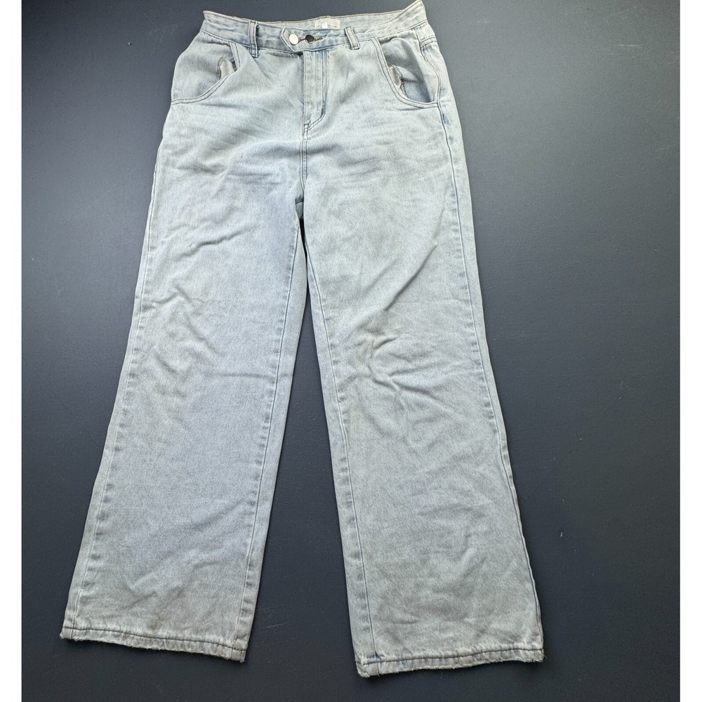 Love + Harmony Women's Large Wide Leg Jeans Light Wash High Rise Y2K 90s Denim